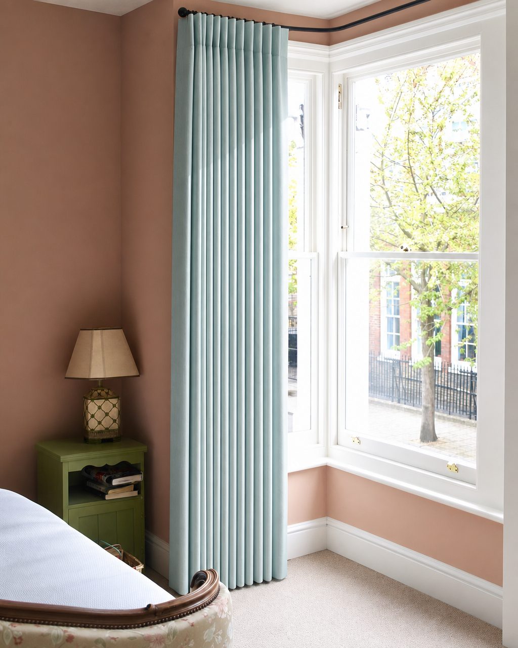 Blue pleated curtain