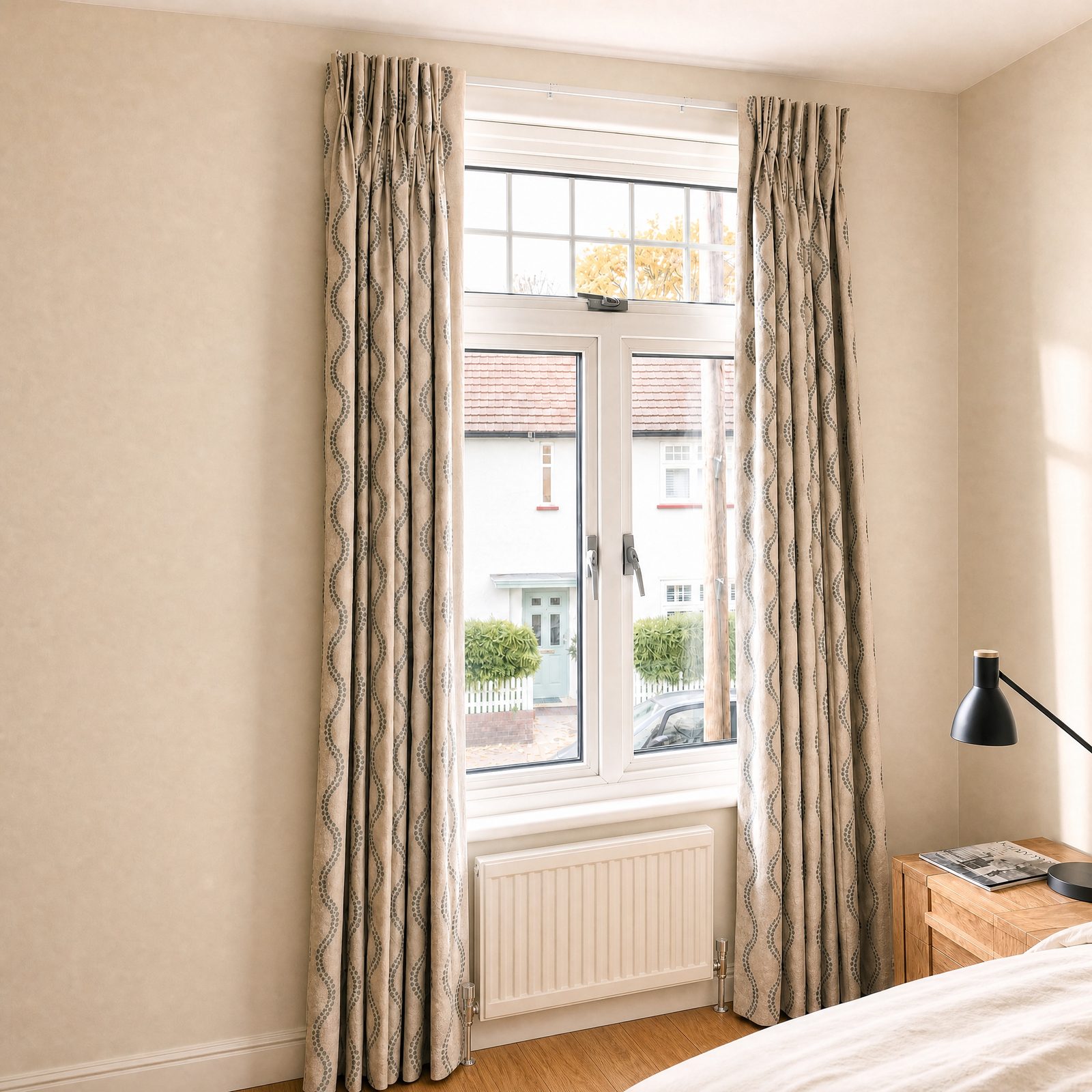 Cream bedroom curtains