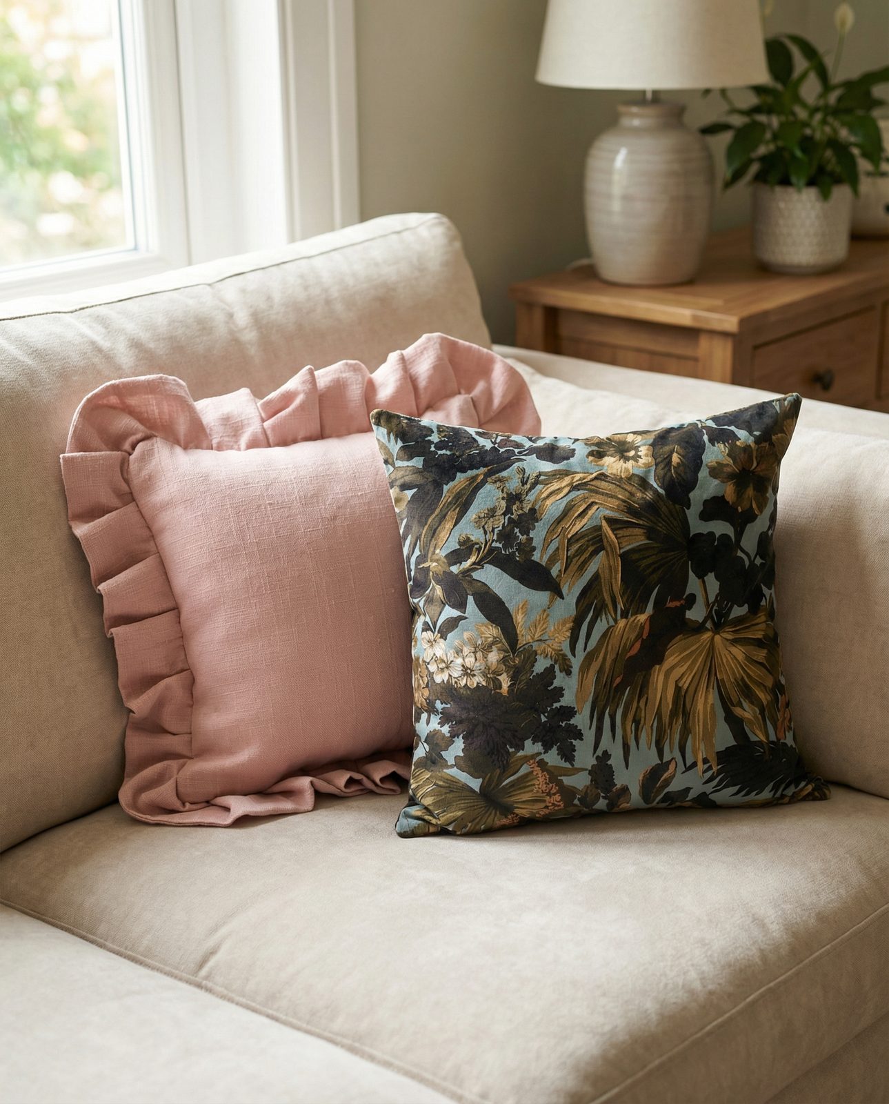 Pink and floral decorative pillows