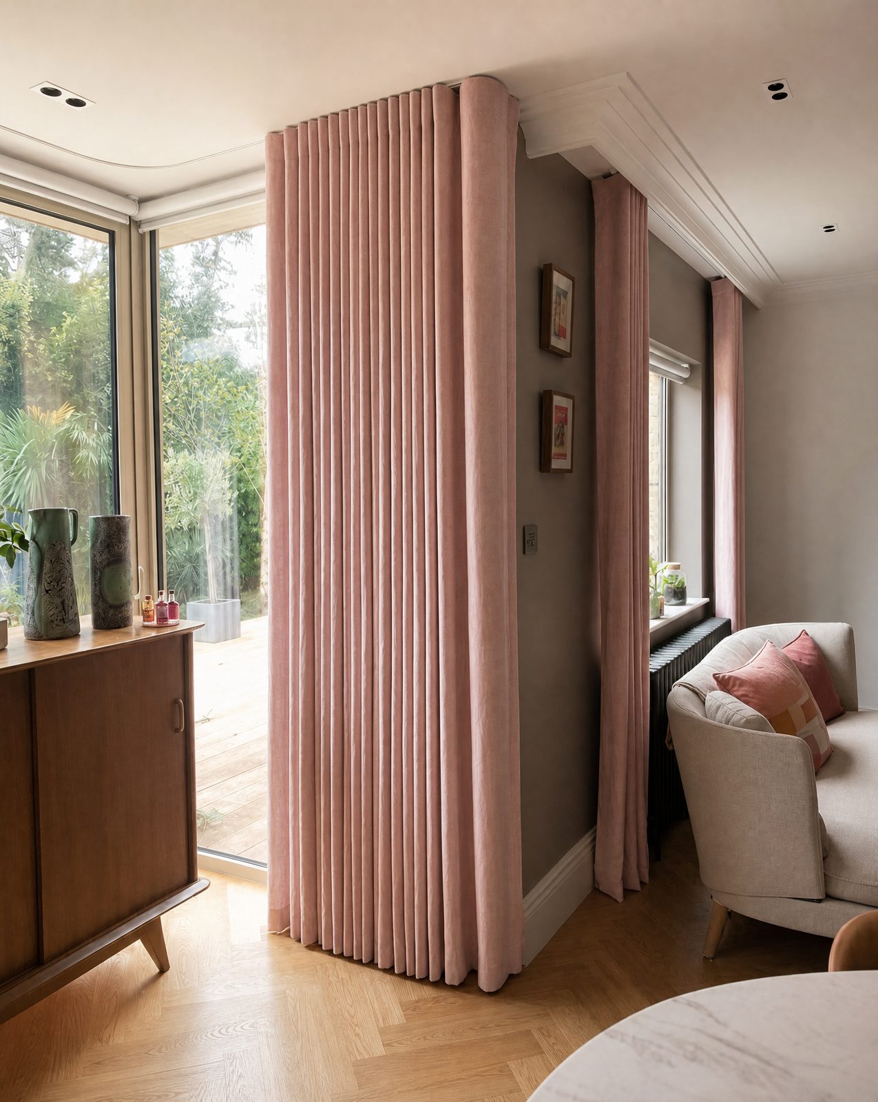 Pleated living room curtains