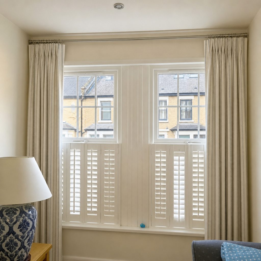 White pleated curtains