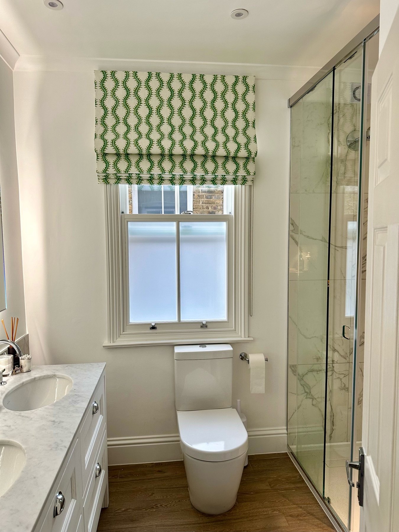 Roman blind in a bathroom