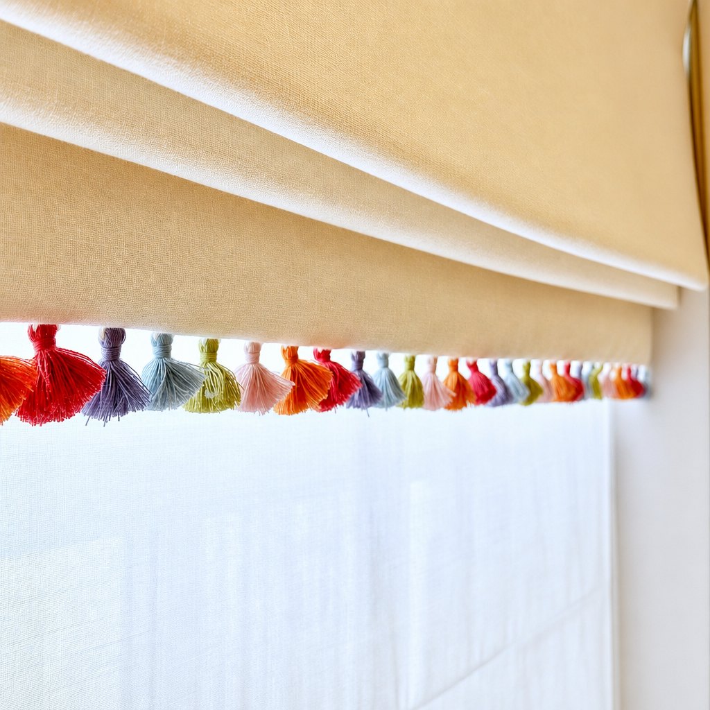 Roman blind with colourful trim