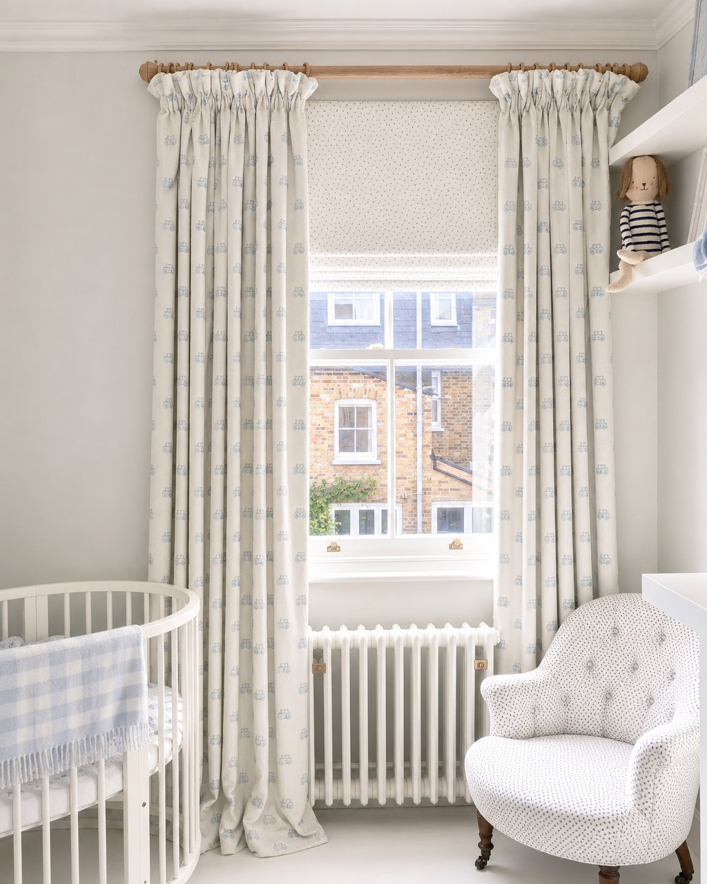 Curtains in a bright nursery room