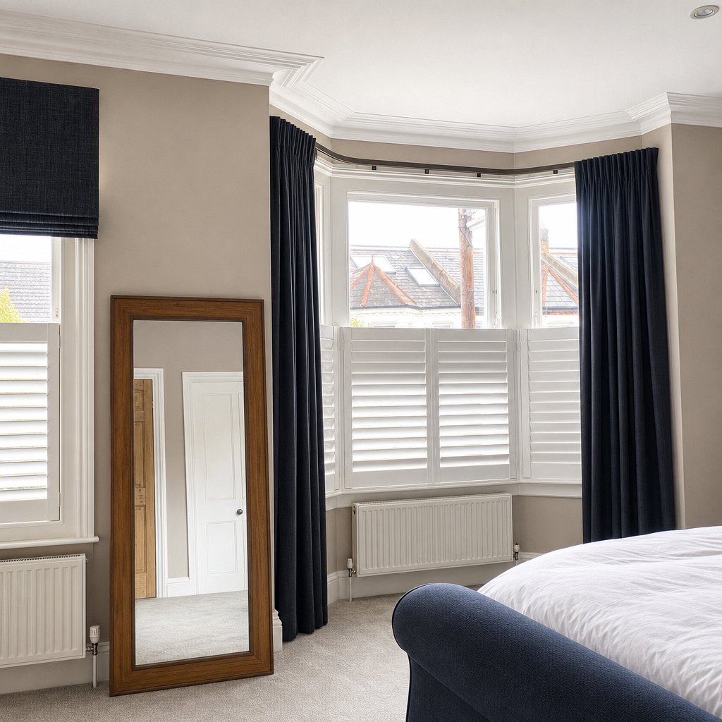 Bedroom curtains with shutters