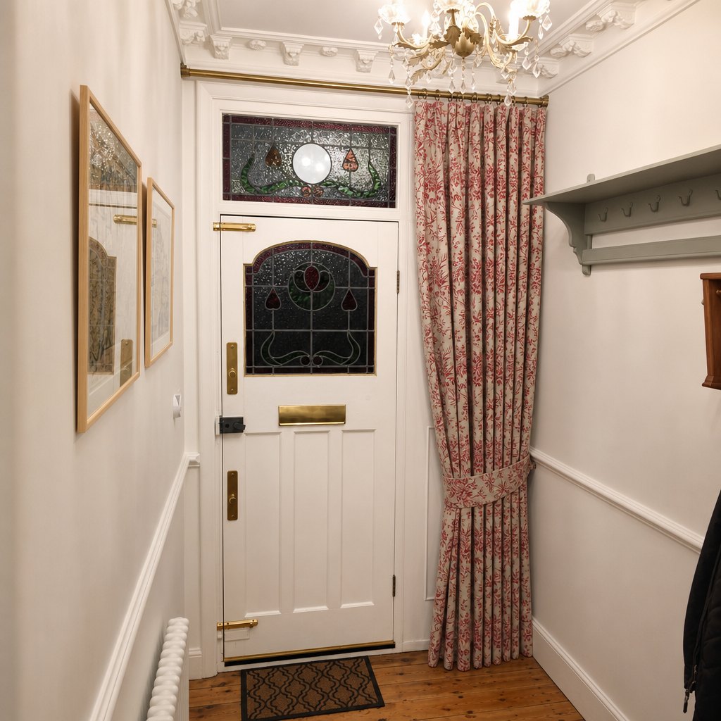Curtain beside a front door