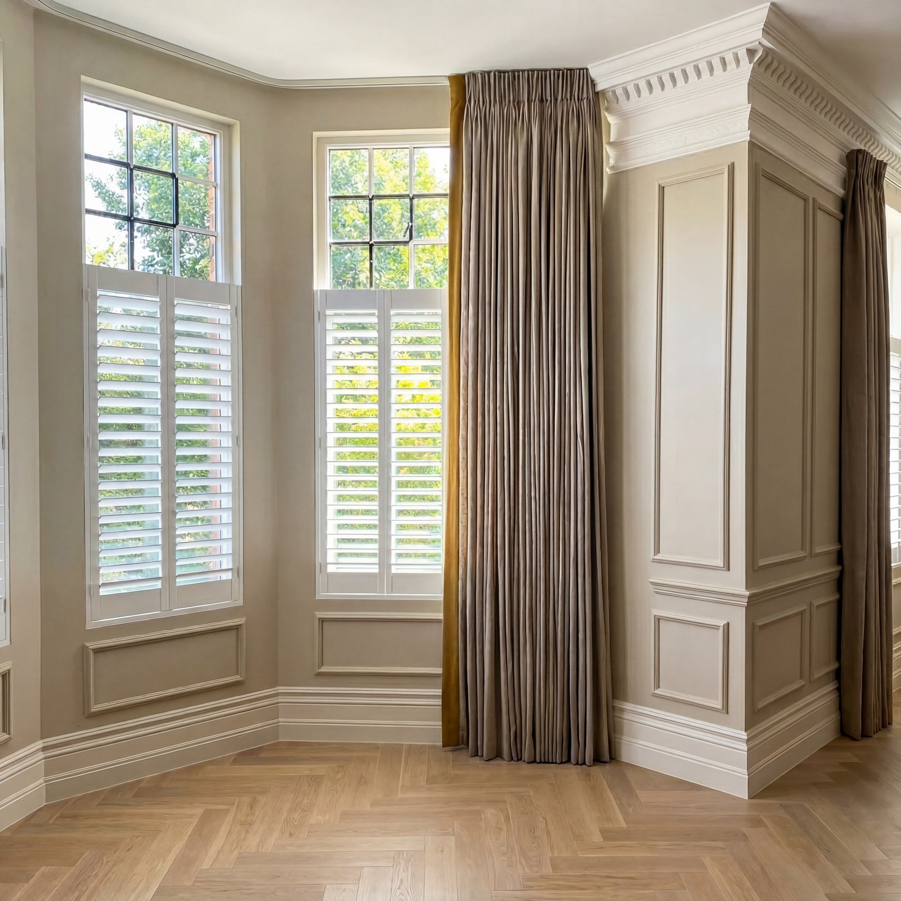 Curtains and shutters in a calm room