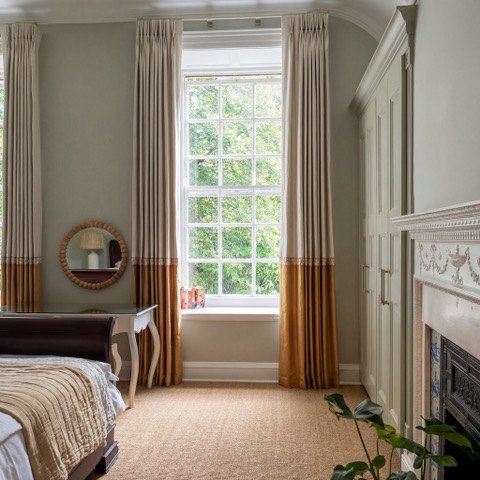 Cream and mustard bedroom curtains