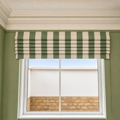 Green striped Roman blind