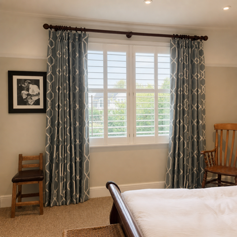 Patterned bedroom curtains